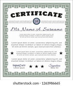 Green Certificate or diploma template. With complex linear background. Detailed. Superior design. 