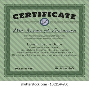 Green Certificate or diploma template. Complex background. Money design. Detailed. 