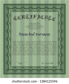 Green Certificate or diploma template. Complex background. Superior design. Detailed. 