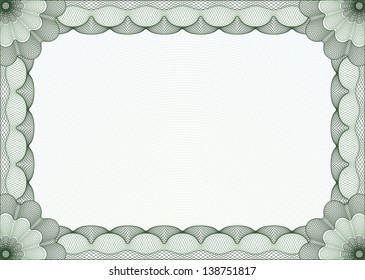 Green certificate or diploma template, complex border and background