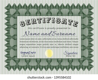 Green Certificate or diploma template. With complex background. Sophisticated design. Customizable, Easy to edit and change colors. 