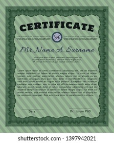 Green Certificate or diploma template. Complex background. Modern design. Detailed. 