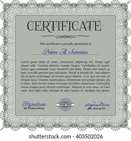 Green Certificate or diploma template. Cordial design. Easy to print. Customizable, Easy to edit and change colors. 
