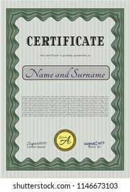 Green Certificate or diploma template. Customizable, Easy to edit and change colors. With quality background. Money style design. 