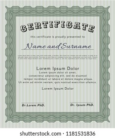 Green Certificate or diploma template. Customizable, Easy to edit and change colors. Easy to print. Lovely design. 