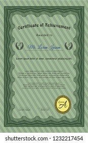 Green Certificate or diploma template. Customizable, Easy to edit and change colors. Complex background. Good design. 
