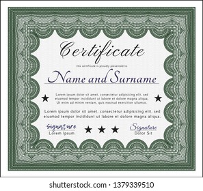 Green Certificate or diploma template. Customizable, Easy to edit and change colors. With background. Modern design. 