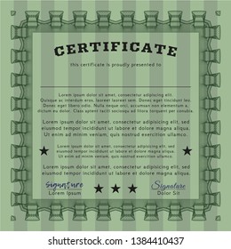 Green Certificate or diploma template. Customizable, Easy to edit and change colors. With guilloche pattern and background. Sophisticated design. 