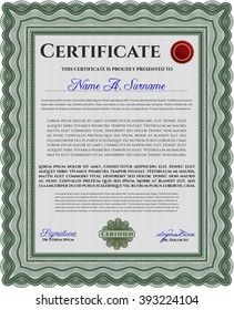 Green Certificate or diploma template. Customizable, Easy to edit and change colors. Cordial design. Easy to print. 