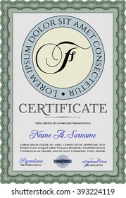 Green Certificate or diploma template. Customizable, Easy to edit and change colors. Cordial design. Easy to print. 