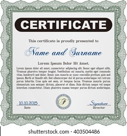 Modelo de certificado o diploma verde. Personalizable, fácil de editar y cambiar los colores. Diseño cordial. Fácil de imprimir. 