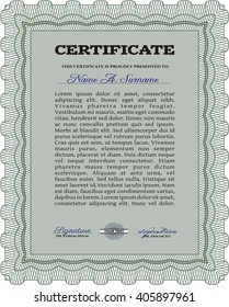 Modelo de certificado o diploma verde. Personalizable, fácil de editar y cambiar los colores. Fácil de imprimir. Diseño cordial. 