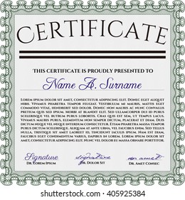 Green Certificate or diploma template. Customizable, Easy to edit and change colors. Easy to print. Cordial design. 