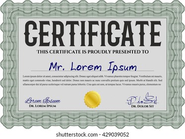 Modelo de certificado o diploma verde. Personalizable, fácil de editar y cambiar los colores. Fácil de imprimir. Diseño cordial. 