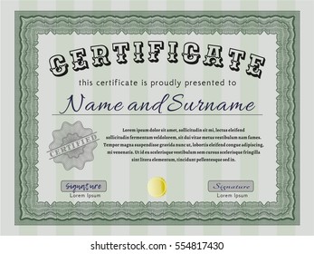 Green Certificate or diploma template. Customizable, Easy to edit and change colors. Complex background. Perfect design. 