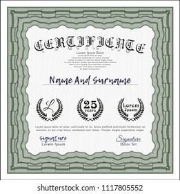Green Certificate or diploma template. Detailed. Printer friendly. Excellent design. 