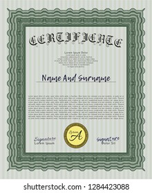 Green Certificate or diploma template. Detailed. With complex background. Excellent design. 