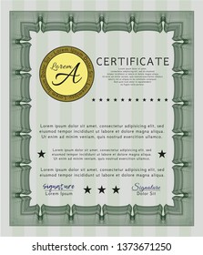 Green Certificate or diploma template. Detailed. With complex background. Good design. 