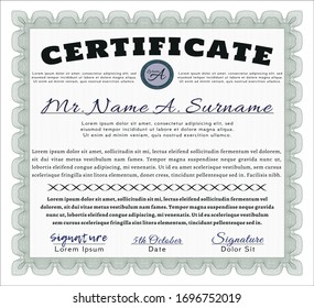 Green Certificate or diploma template. Detailed. With quality background. Money design. 