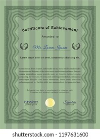 Green Certificate or diploma template. Easy to print. Detailed. Lovely design. 