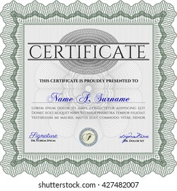 Green Certificate or diploma template. Easy to print. Cordial design. Customizable, Easy to edit and change colors. 