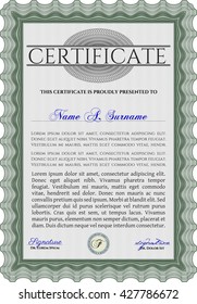 Modelo de certificado o diploma verde. Fácil de imprimir. Personalizable, fácil de editar y cambiar los colores. Diseño cordial. 