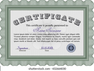 Green Certificate or diploma template. Easy to print. Cordial design. Customizable, Easy to edit and change colors. 