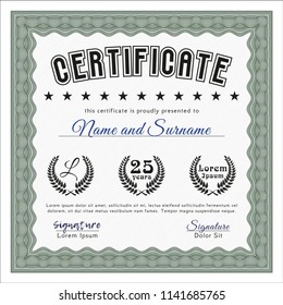 Green Certificate or diploma template. Excellent design. Printer friendly. Detailed. 