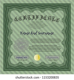 Green Certificate or diploma template. With linear background. Superior design. Customizable, Easy to edit and change colors. 