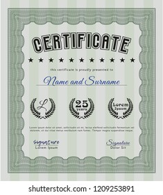 Green Certificate or diploma template. With linear background. Customizable, Easy to edit and change colors. Money Pattern design. 