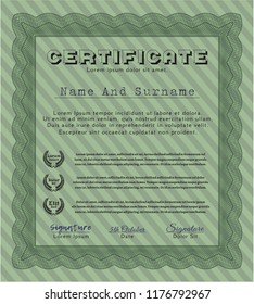 Green Certificate or diploma template. Modern design. Customizable, Easy to edit and change colors. With guilloche pattern. 