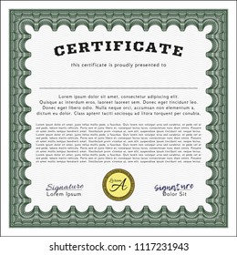 Green Certificate or diploma template. Money Pattern design. Easy to print. Detailed. 