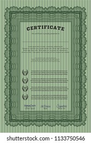 Green Certificate or diploma template. Money Pattern. Customizable, Easy to edit and change colors. Easy to print. 