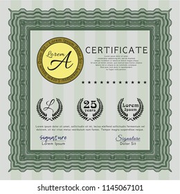 Green Certificate or diploma template. Money style design. Detailed. With great quality guilloche pattern. 