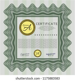 Green Certificate or diploma template. Money Pattern design. Printer friendly. Customizable, Easy to edit and change colors. 