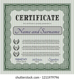 Green Certificate or diploma template. Money design. Printer friendly. Vector illustration. 
