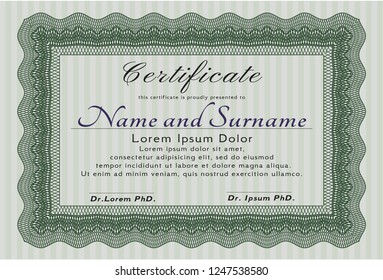 Green Certificate or diploma template. Money Pattern design. With background. Customizable, Easy to edit and change colors. 