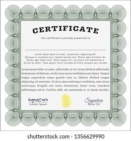 Green Certificate or diploma template. Money design. Vector illustration. With linear background. 