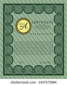 Green Certificate or diploma template. Money Pattern design. With great quality guilloche pattern. Customizable, Easy to edit and change colors. 