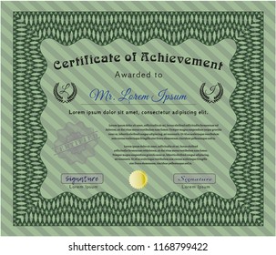 Green Certificate or diploma template. Nice design. With complex linear background. Customizable, Easy to edit and change colors. 