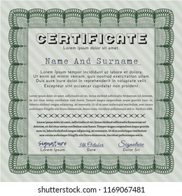 Green Certificate or diploma template. Nice design. Complex background. Detailed. 