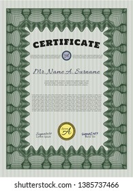 Green Certificate or diploma template. Nice design. Complex background. Vector illustration. 