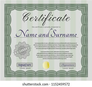 Green Certificate or diploma template. Perfect design. Vector illustration. Complex background. 