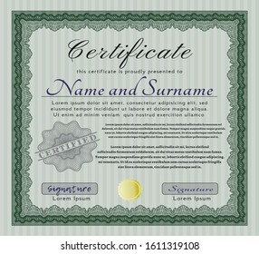 Green Certificate or diploma template. Perfect design. With quality background. Customizable, Easy to edit and change colors. 