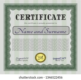 Green Certificate or diploma template. Printer friendly. Perfect design. Vector illustration. 