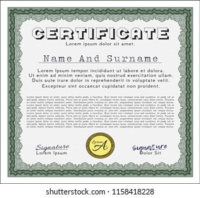Green Certificate or diploma template. With quality background. Detailed. Nice design. 