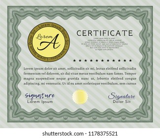 Green Certificate or diploma template. With quality background. Customizable, Easy to edit and change colors. Retro design. 