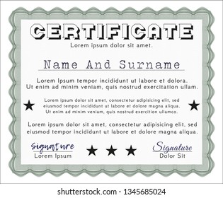 Green Certificate or diploma template. Retro design. Customizable, Easy to edit and change colors. With guilloche pattern. 