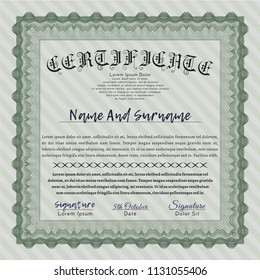 Green Certificate or diploma template. Sophisticated design. Detailed. Easy to print. 