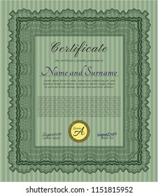 Green Certificate or diploma template. Sophisticated design. With quality background. Vector illustration. 